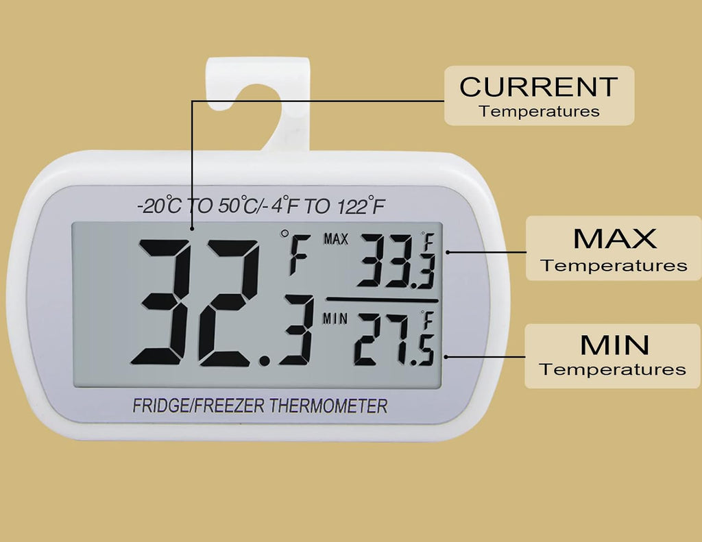 4 Pack Waterproof Digital Refrigerator Freezer Thermometer Large LCD