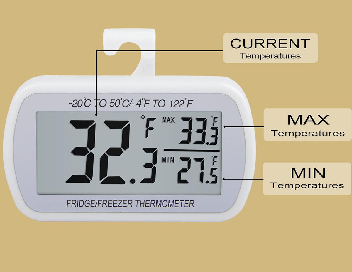 4 Pack Waterproof Digital Refrigerator Freezer Thermometer Large LCD