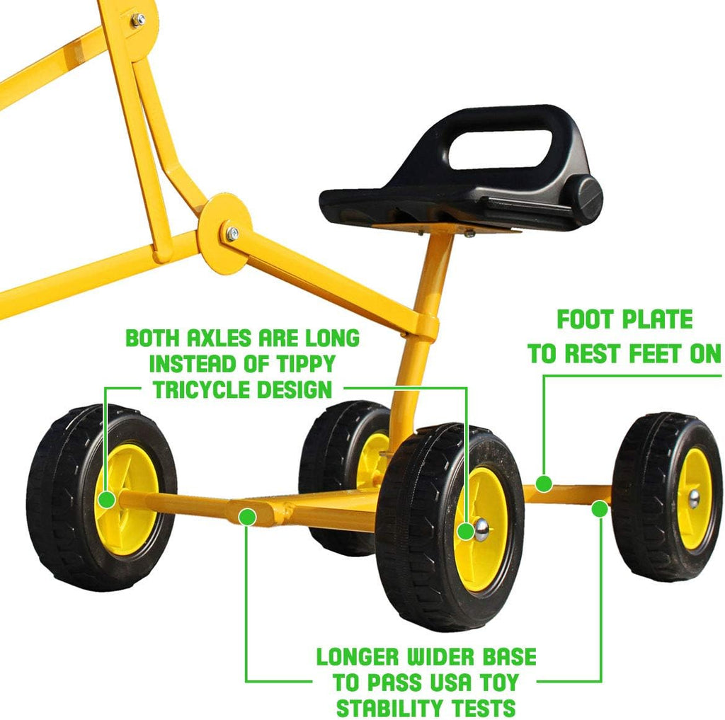 Sandbox Digger Toy Excavator with Wheels- Foldable Playground Equipment for Outdoor Play w/No-Bend, No-Pinch Heavy