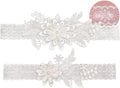 White Wedding Garters for Bride, Non Slip Silicone Lace Bridal Garters Set with Pearls Plus Size
