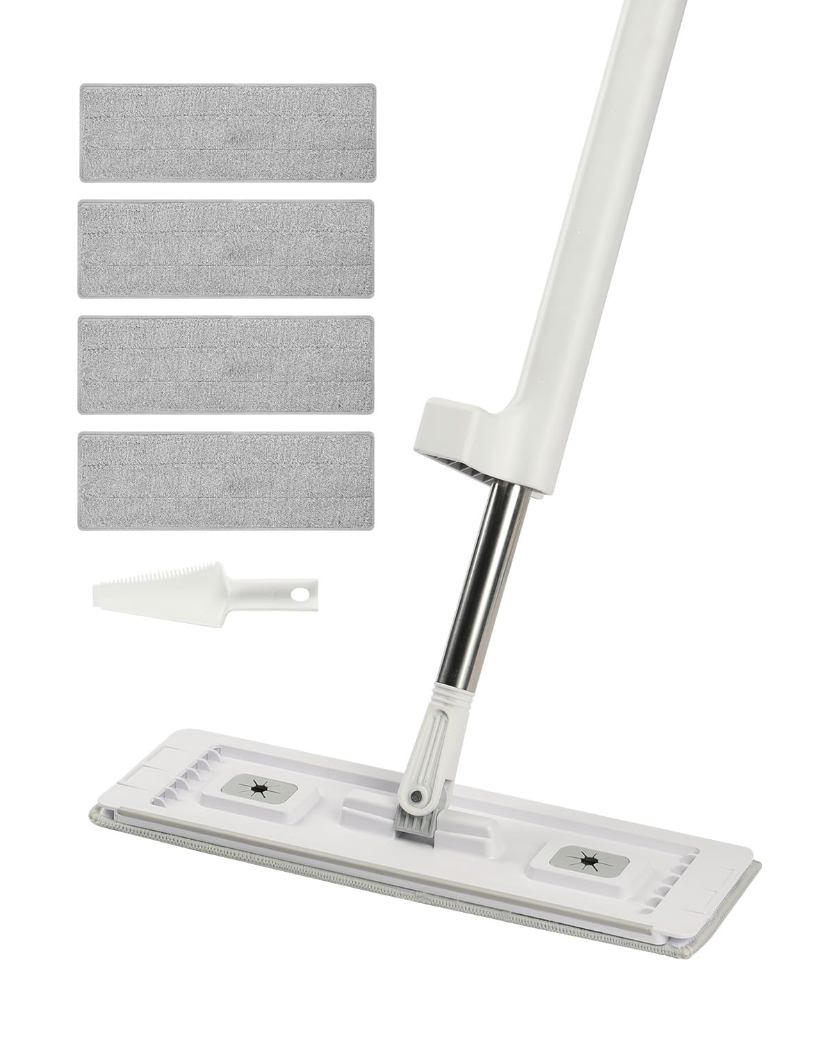Flat Mop, Self Wringing, Microfiber Floor Cleaner with 4 Reusable & Washable Pads for Dry & Wet Floor Cleaning