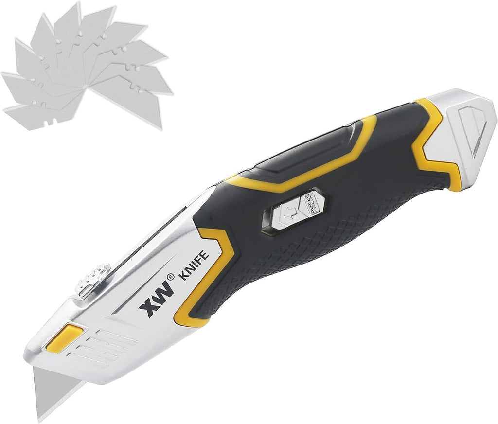 Auto Loading Utility Knife, 3-Position Retractable Box Cutter with 5 Pre-loaded Blades, Bonus 10 Blades Included