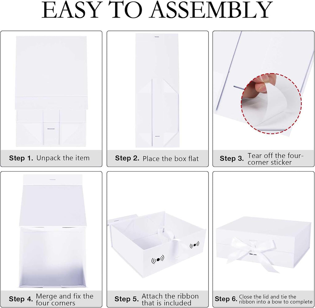 White Gift Box with Ribbon Magnetic Lids 1 Pack