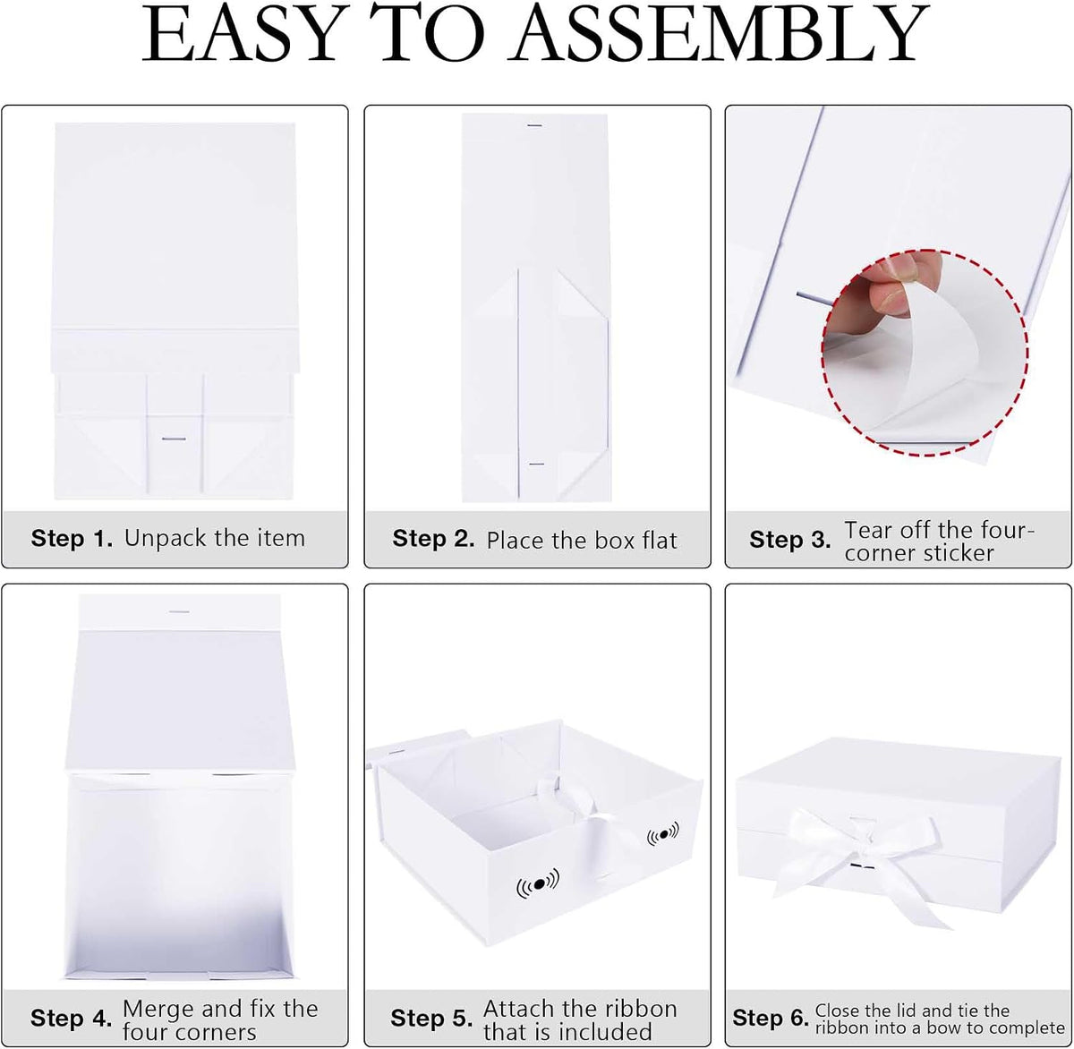 White Gift Box with Ribbon Magnetic Lids 1 Pack