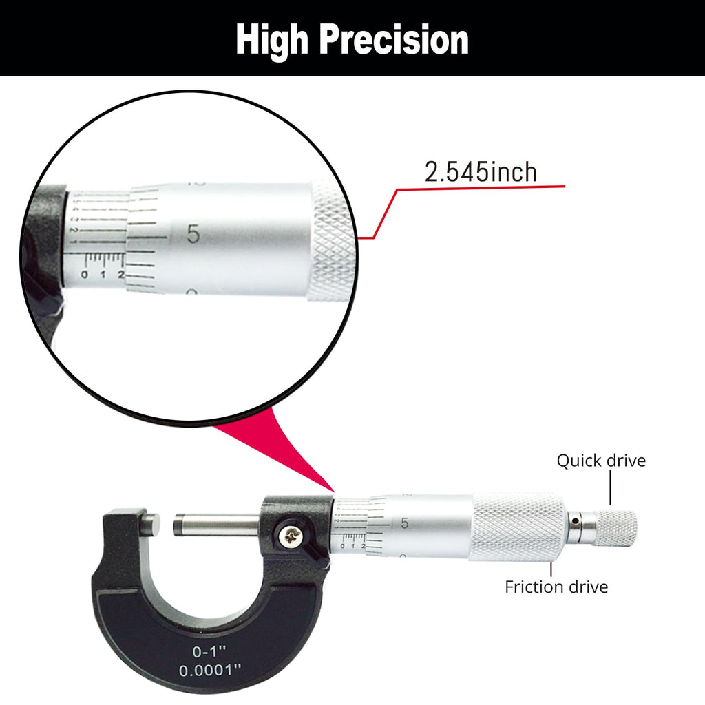 Outside Micrometer, Ratchet Stop, Lock Nut 0-1" /0.0001" Precision Machinist Tool,Accuracy 0.0001"