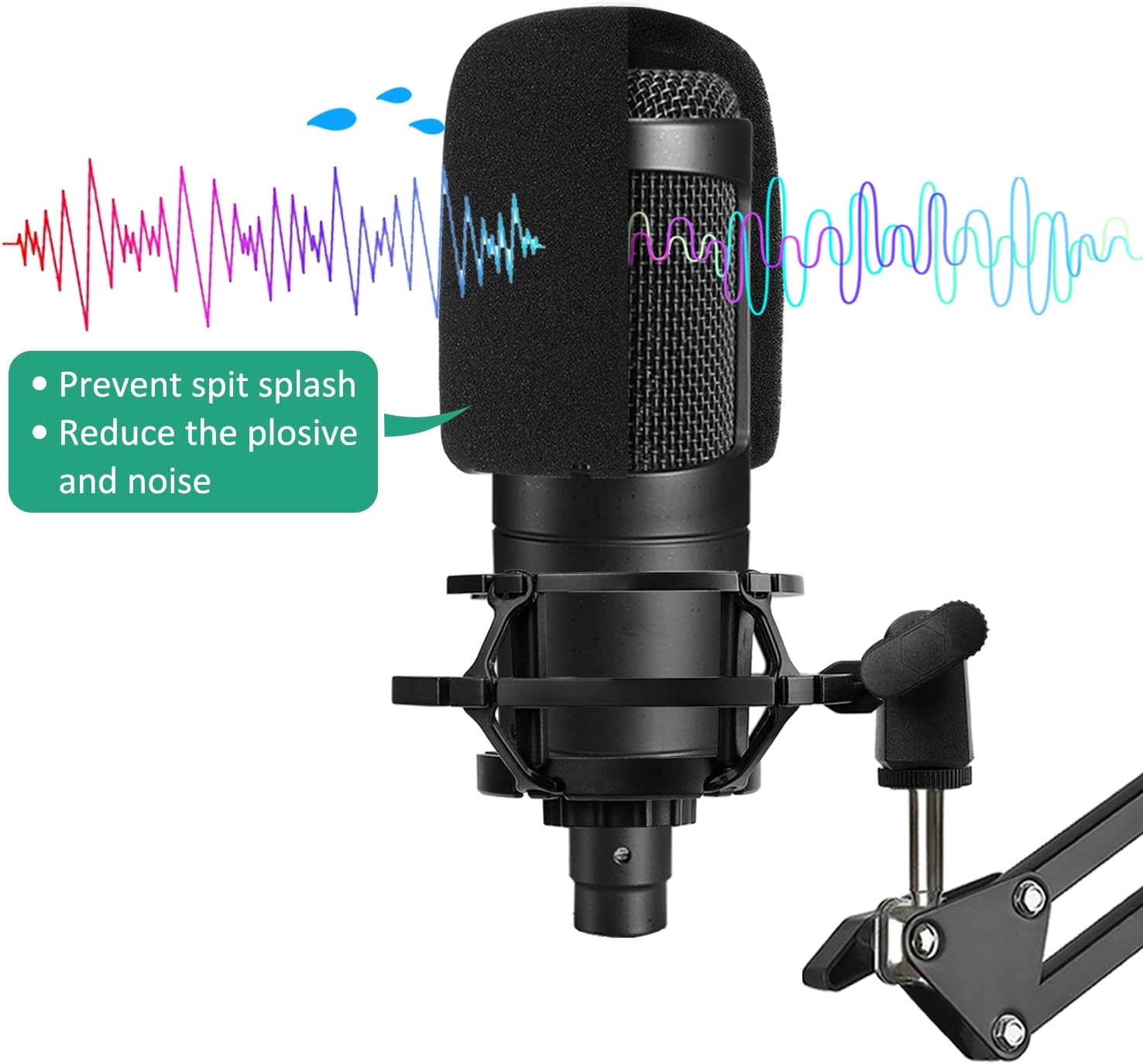 AT2020 Mic Stand, Adjustable Mic Boom Arm with Shock Mount, Foam Windscreen and Cable Ties, for AT2020 AT2020USB
