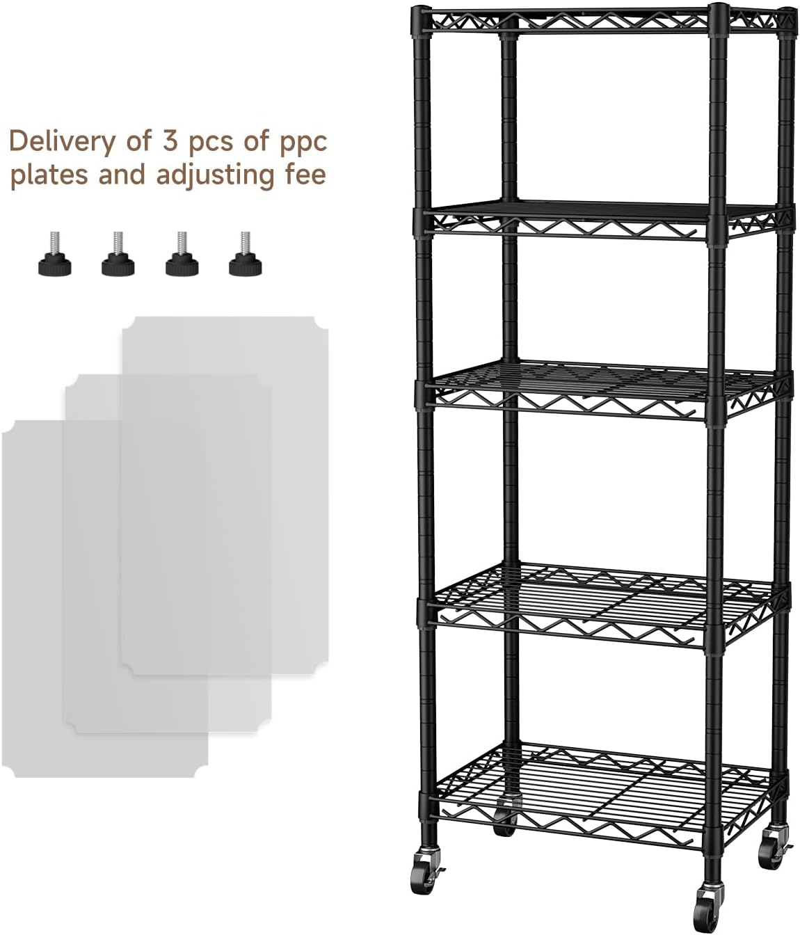Small 5 Tier Shelves Storage Wire Shelving Unit Metal Shelf Adjustable Organizers Storage Shelving with Wheels for
