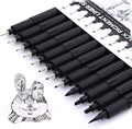 Art Pens,Fineliner Ink Pens,Set of 12 Technical Drawing pen,Pigment Pen,Fine Point,Black,Waterproof