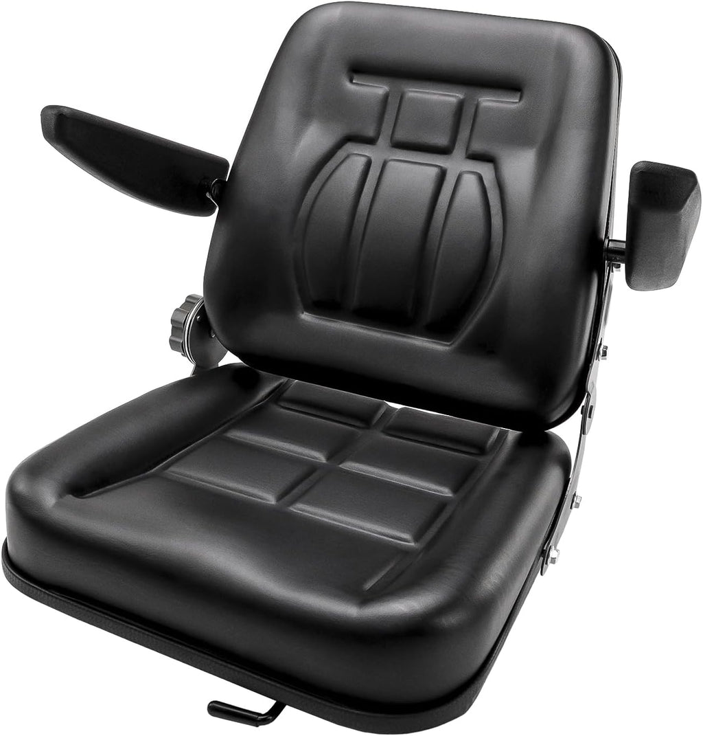 Universal Forklift Seat, Tractor Seat with Adjustable Angle Back Armrest, PVC Mower Seat Excavator Seat with Slide