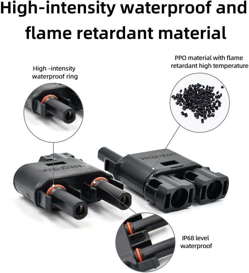 Solar Branch Connector IP68, 1500V FMM+MFF, Y Branch Adapter for Parallel Connection Between Solar Panels, 1 Pairs (2