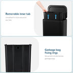13.2 Gallon 50L Square Step Kitchen Trash Can, Stainless Steel,Black