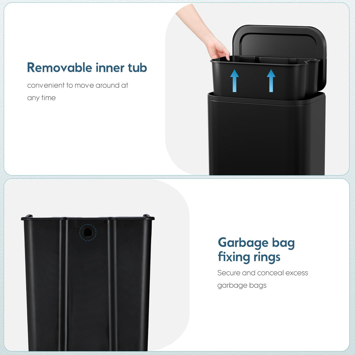 13.2 Gallon 50L Square Step Kitchen Trash Can, Stainless Steel,Black