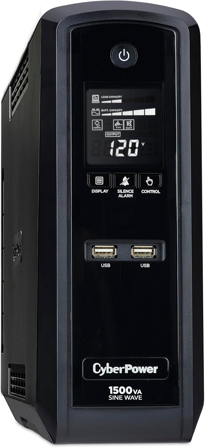 CST1500S Sine Wave UPS System | 1500VA/900W Battery Backup & Surge Protector, AVR, Line Interactive Mini-Tower, 8