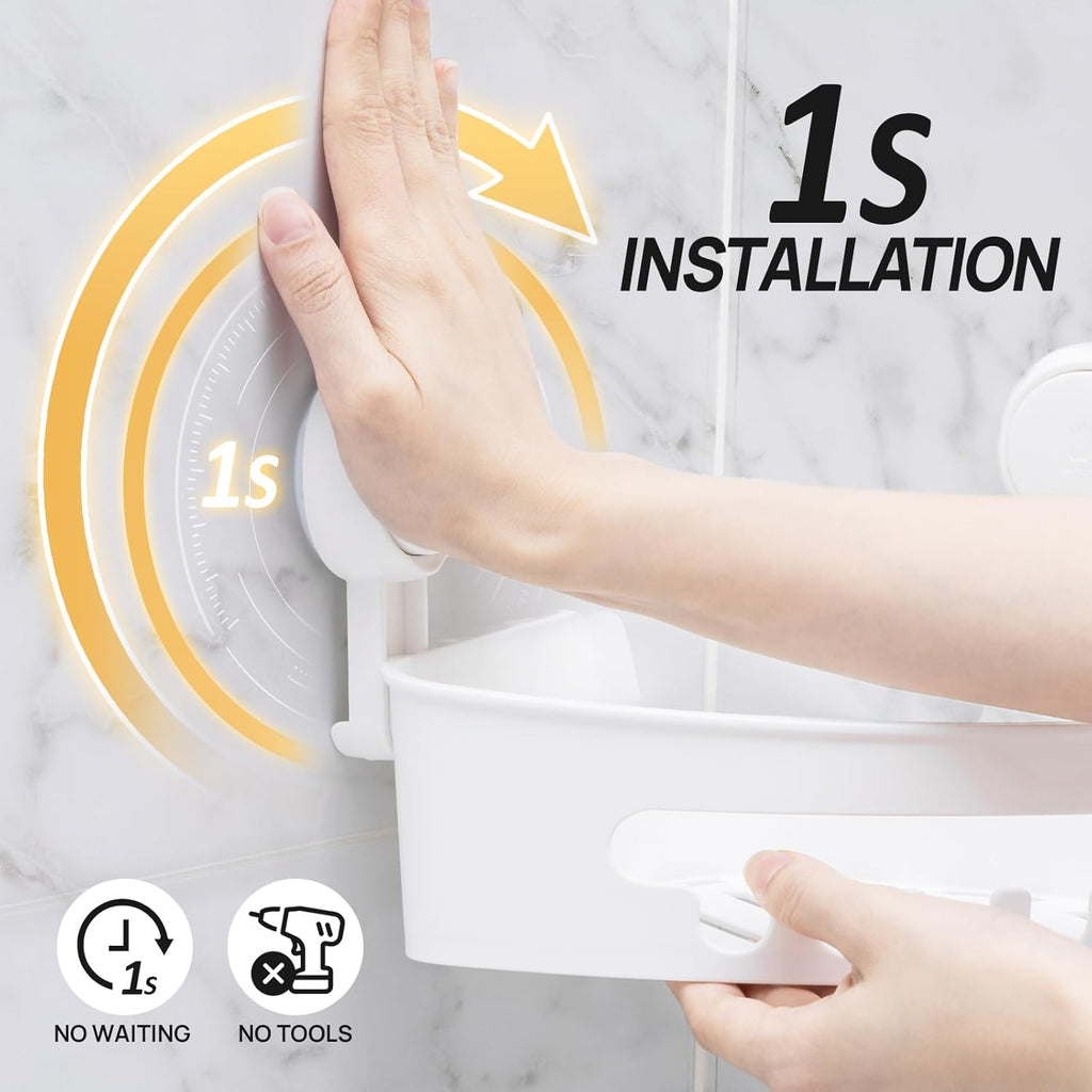 Corner Shower Caddy Suction Cup, shower shelves suction cup, White | 2 Pack Basket Bathroom, Waterproof & Oil-proof