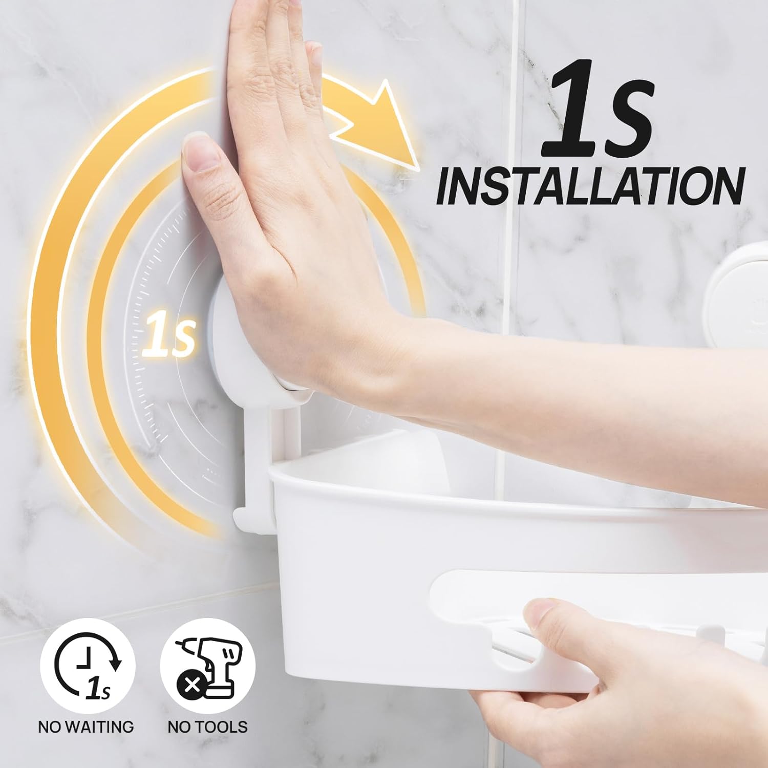 Corner Shower Caddy Suction Cup, shower shelves suction cup, White | 2 Pack Basket Bathroom, Waterproof & Oil-proof
