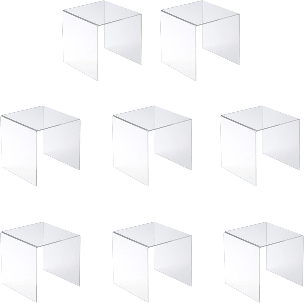 8 PC 4'' Clear Acrylic Risers,Retail Display Risers Shelf | Showcase Fixtures for Jewelry, Display Stand for Amiibo
