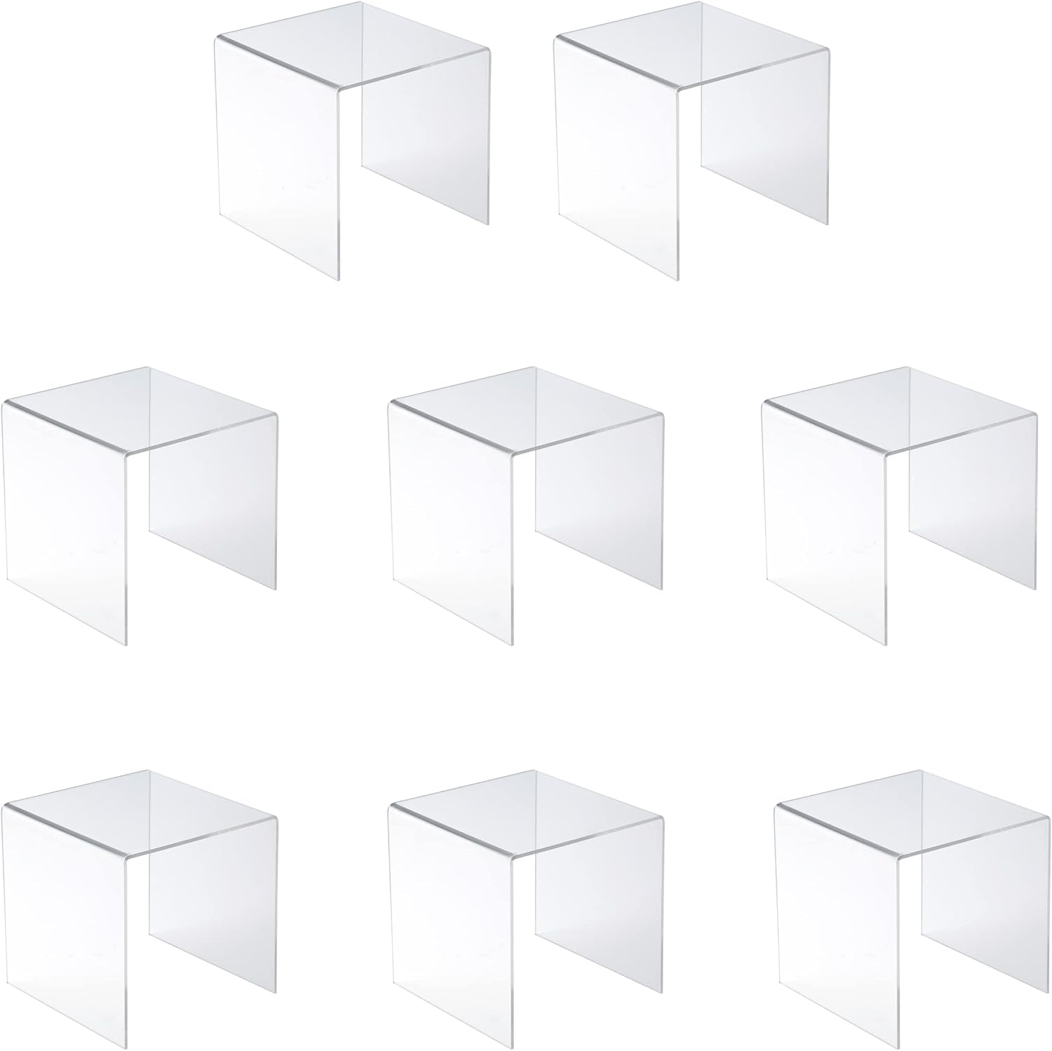 8 PC 4'' Clear Acrylic Risers,Retail Display Risers Shelf | Showcase Fixtures for Jewelry, Display Stand for Amiibo