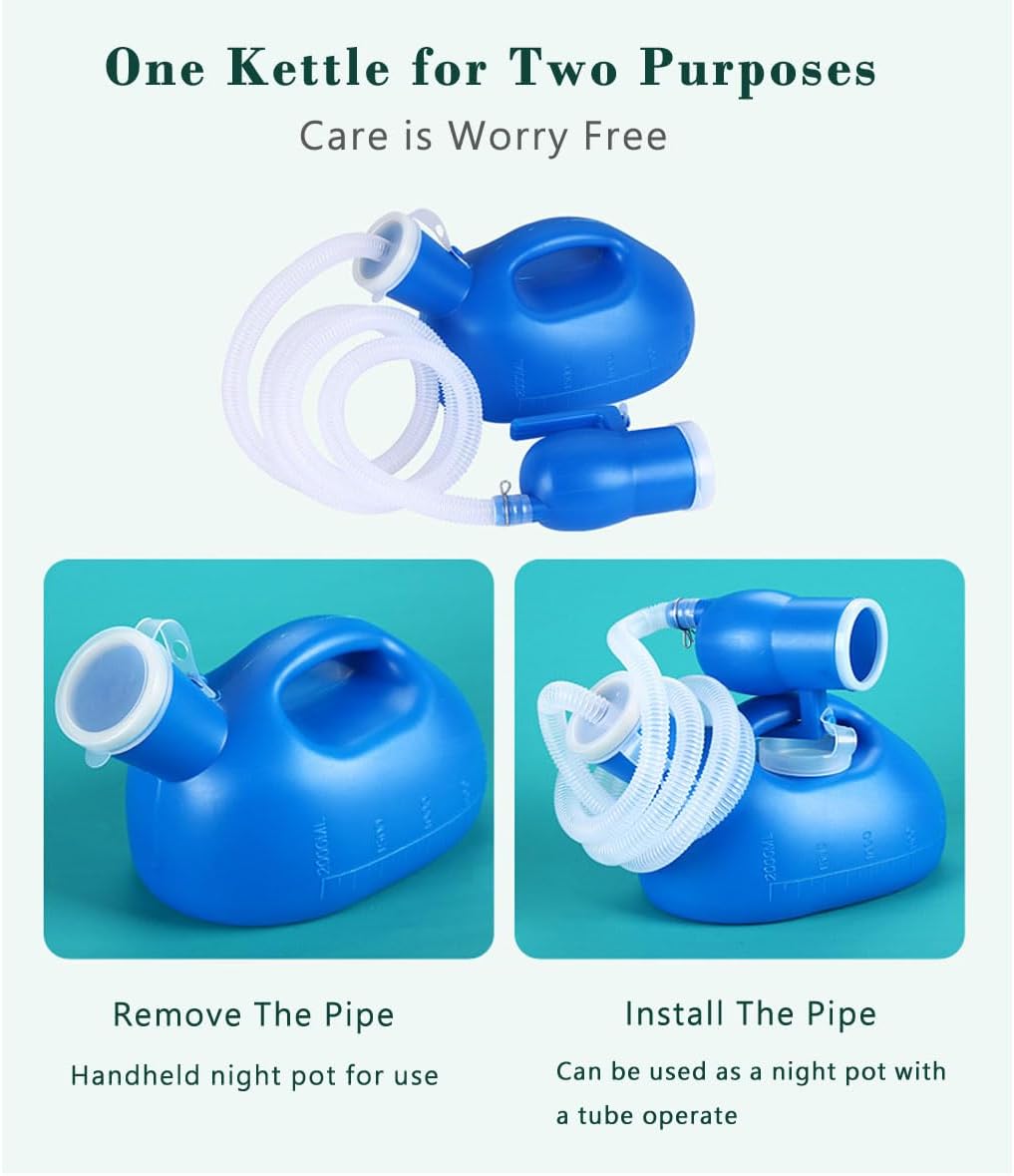 Male Urinal Bottle 68 OZ Portable Urinals for Men 59" Long Hose with Lid (Blue)