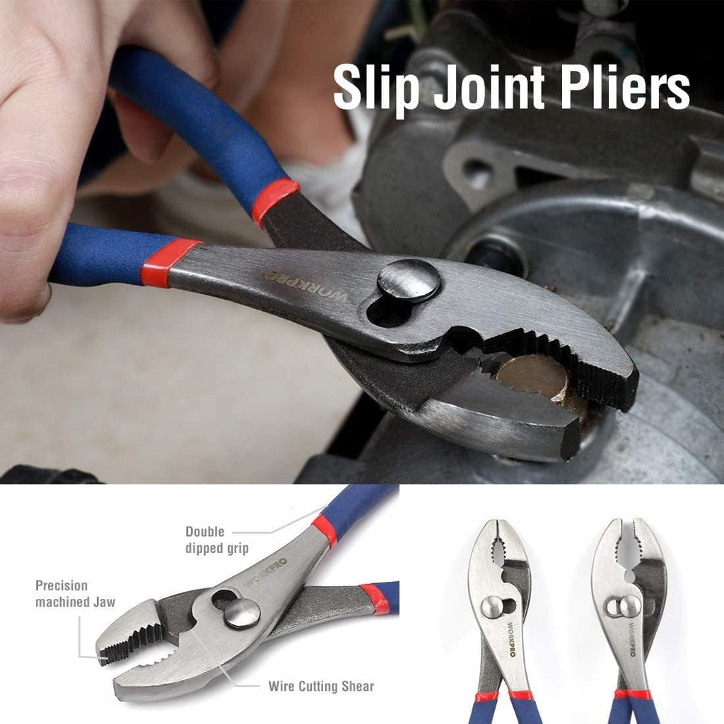 Large Pliers & Wrench Set 6-Piece (10" Water Pump, 10" Slip Joint, 8" Long Nose, 8" Linesman, 6" Diagonal, 8"