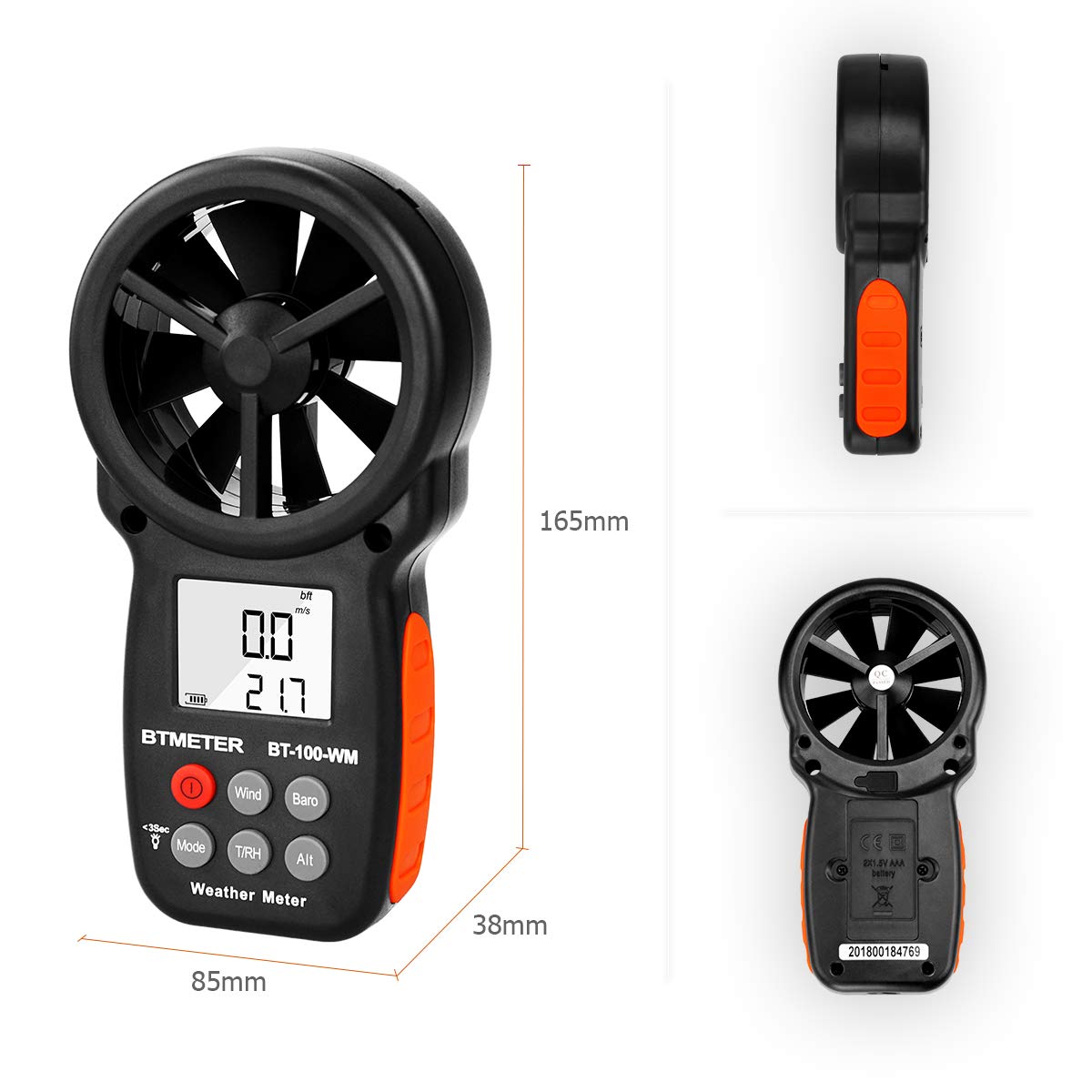 BTMETER BT-100WM Handheld Anemometer, Wind Speed Meter, Digital Barometer