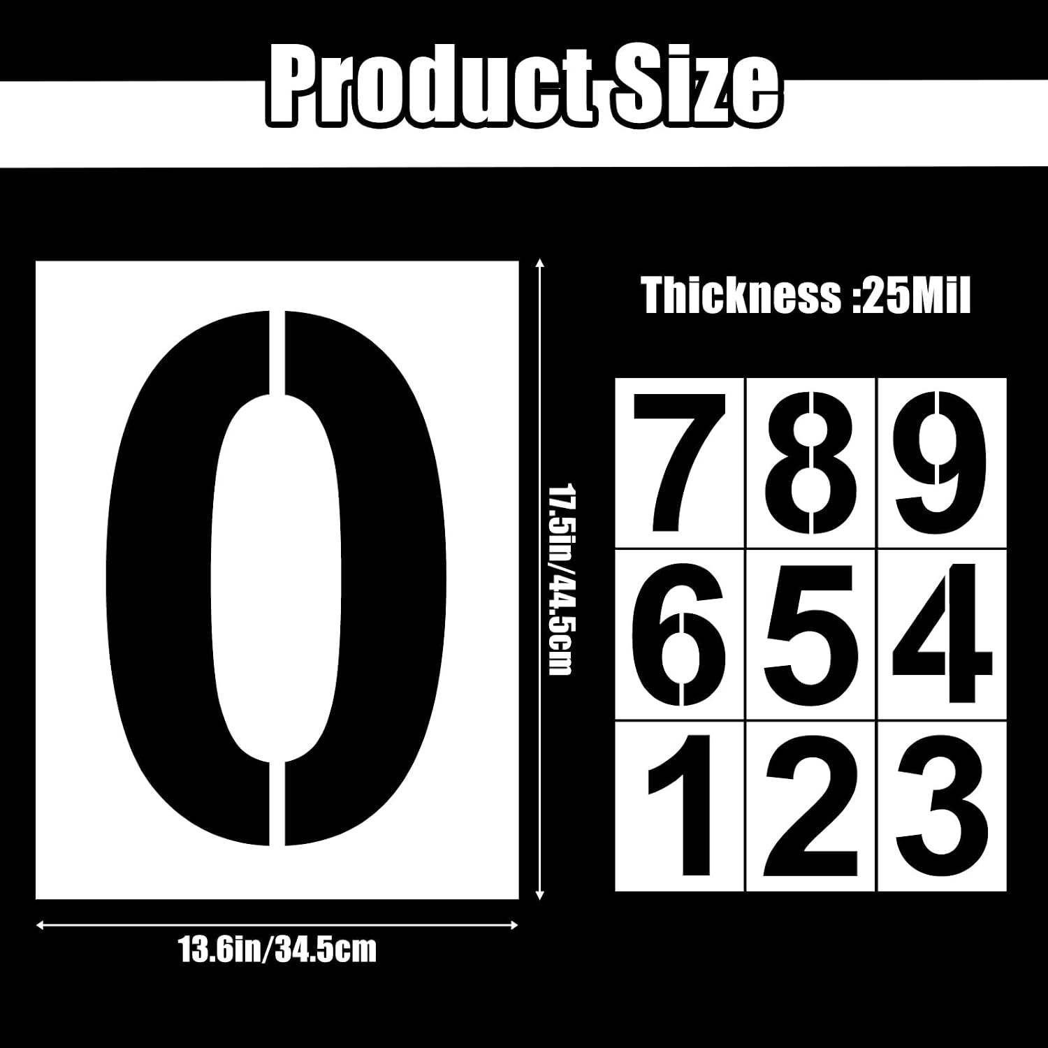 18 Inch Large Number Stencils Set, 0-9 Address Pavement Templates, Large Size Reusable Number Stencil Suitable for