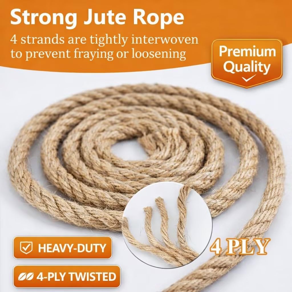 Thick Jute Twine, 8mm x 50FT Heavy Duty for Cat Scratching Posts