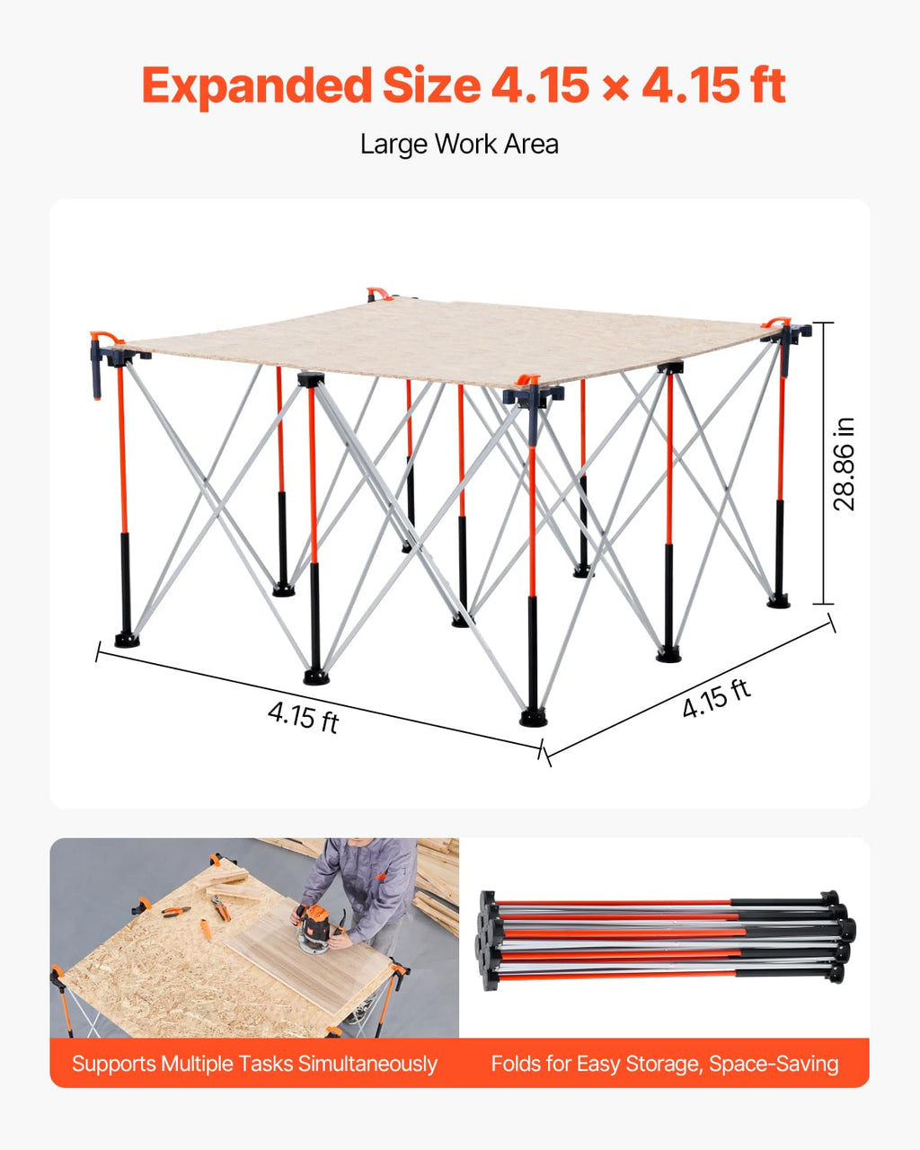 Portable Folding Workstand, 4.15 x 4.15 ft Collapsible Workbench, 3500 lbs Weight Capacity, No Assembly Foldable Work