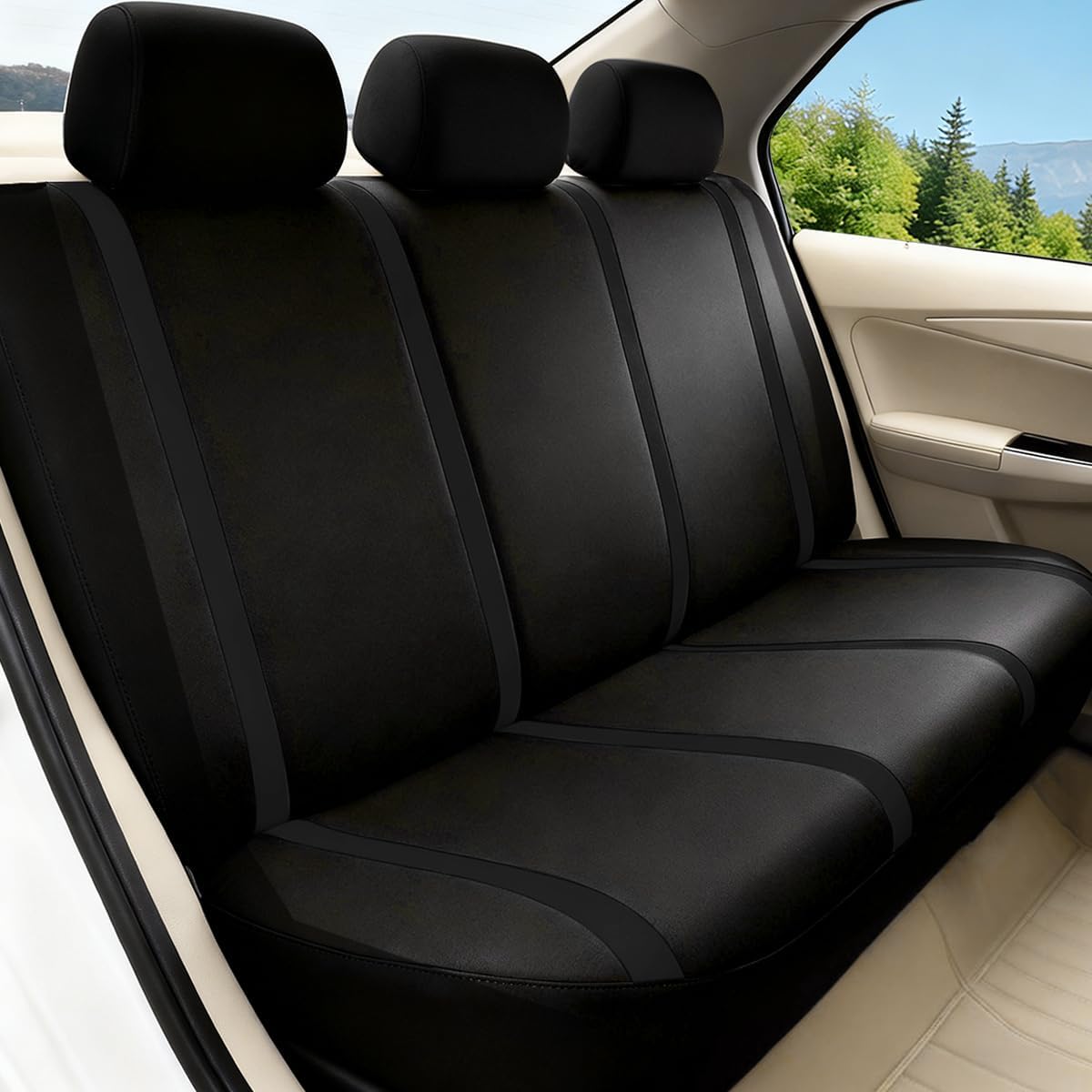 Car Seat Covers Full Set, Soft Breathable Vehicle Front and Rear Split Bench with Headrest Cover, Comfortable
