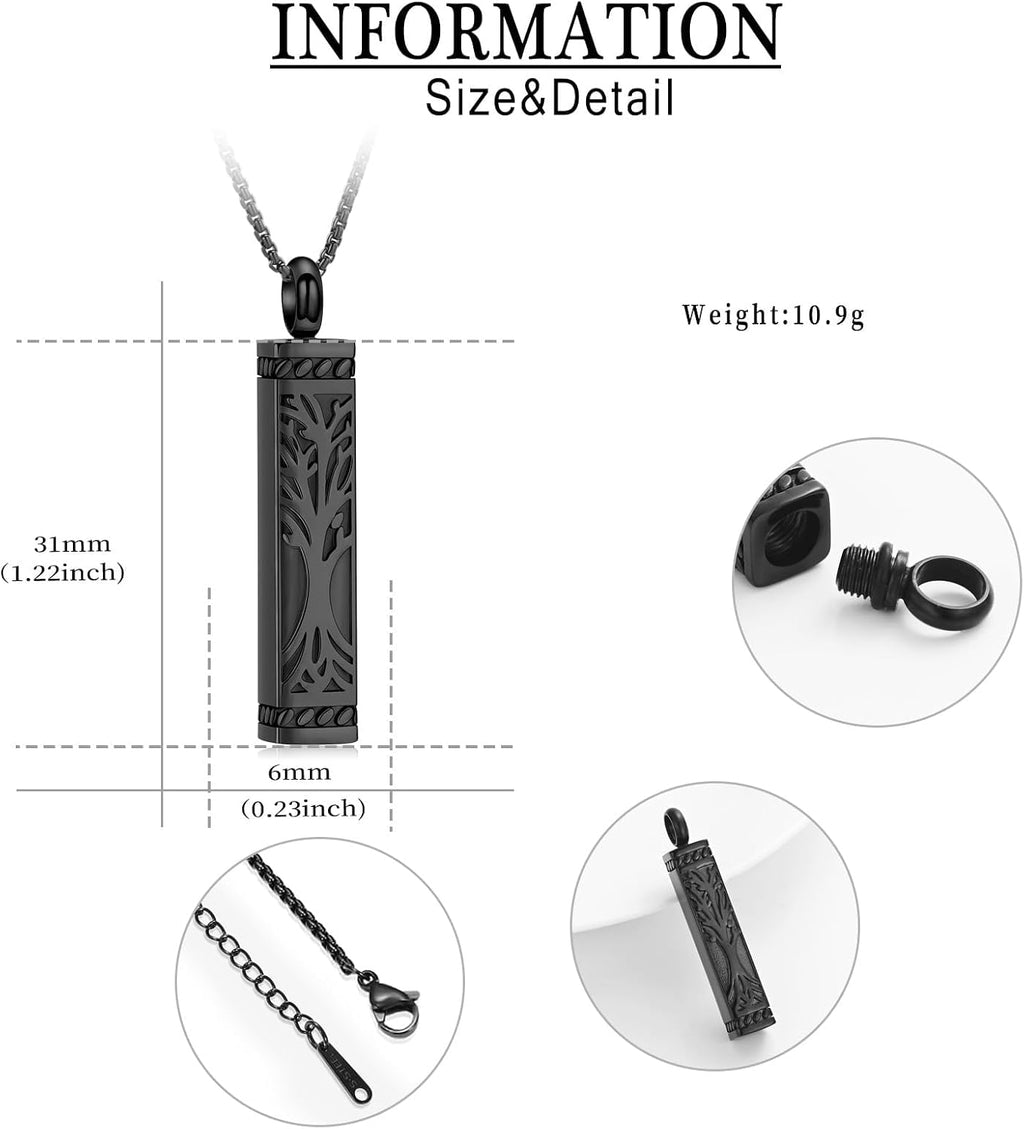 Tree of Life Urn Necklace for Men Women Bar Cremation Jewelry for Ashes Keepsake Ashes Necklace Pendent