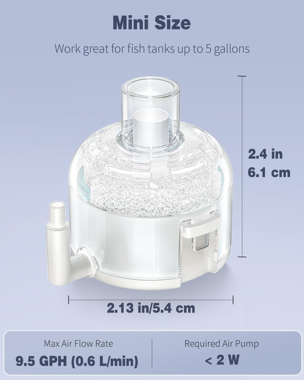 Aquarium Compact Air Pump for 3-20 Gallon Buckets and Fish Tanks Quiet Oxygen Aerator Pump with Air Stone, Nano Bio