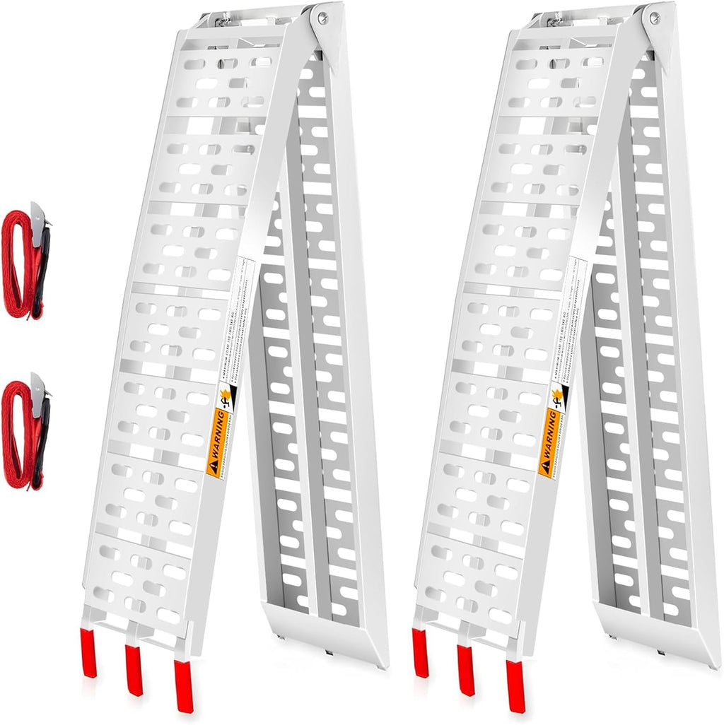 ATV Ramps for Pickup Trucks 2pc, 7.5 ft Folding Aluminum Truck Ramps, Punch Plate Traction, Rubber-Tipped Fingers