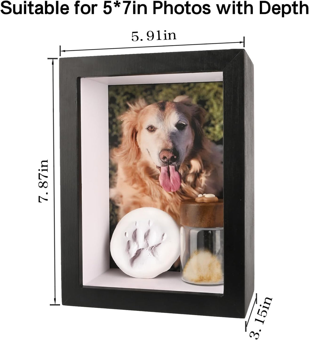 Dog Memorial Shadow Box Frame 5x7 with Paw Print Kit and Fur Keepsake Box Small Pet Memorial Frame Box for Dogs and