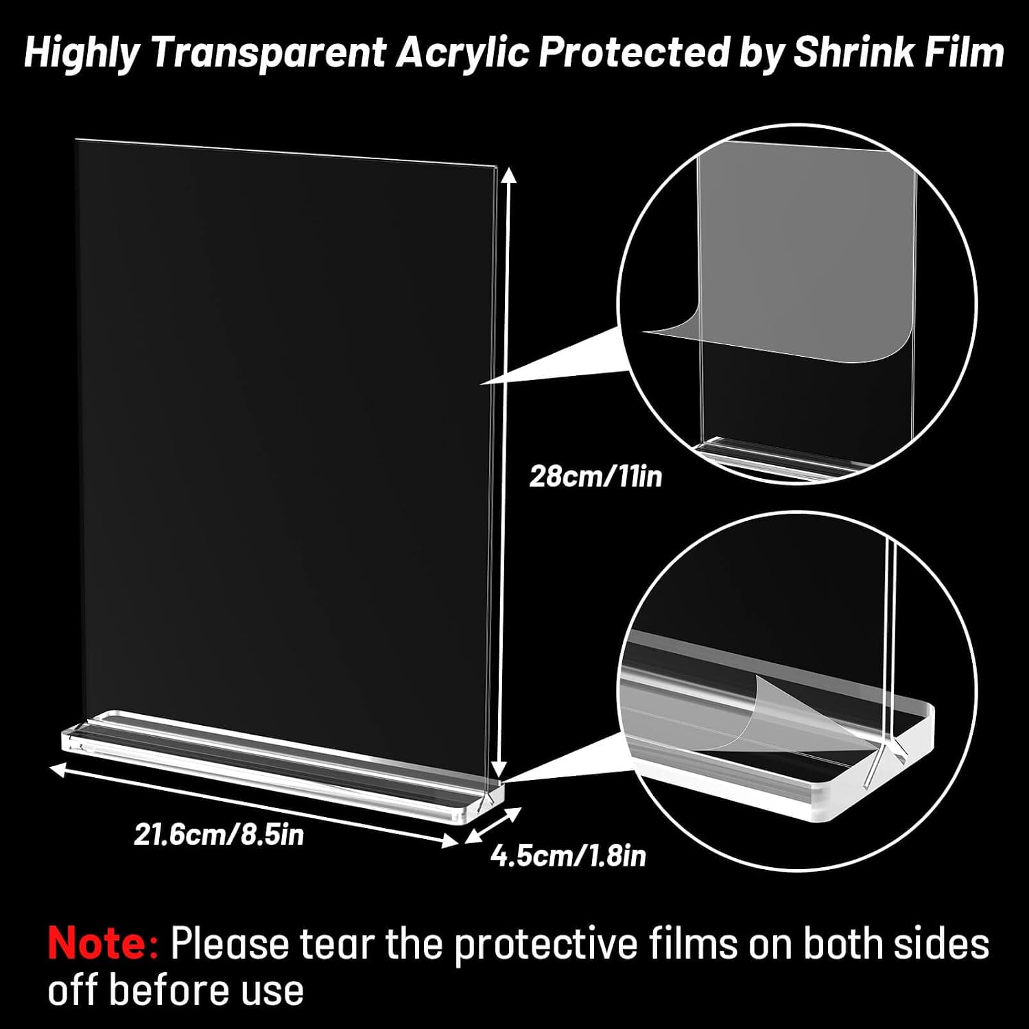 Acrylic Sign Holder 8.5 x 11 Inch Vertical T Shape Display Stand Double-Sided Desktop Clear Sign Holders Paper Holder