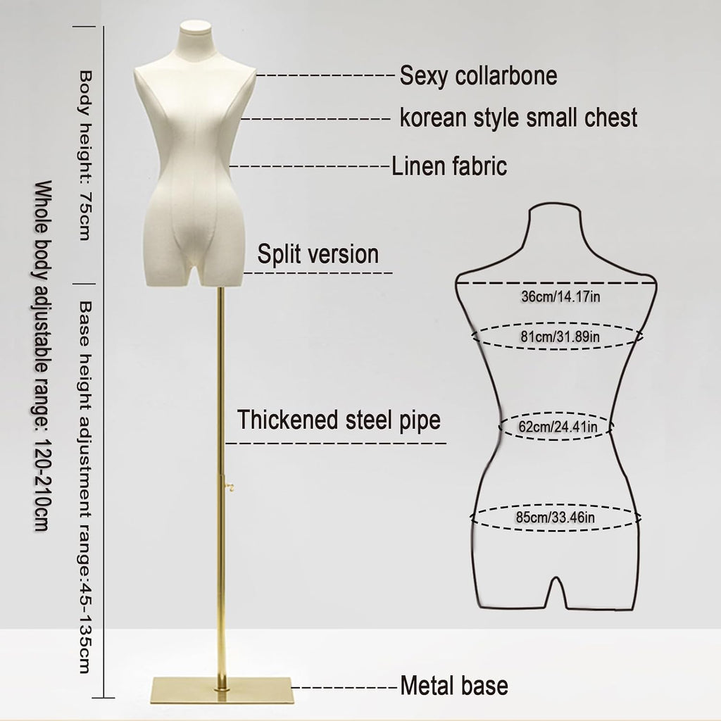 47"-83" Female Mannequin Dress Form Torso Full Body with Metal Stand (Gold) | Height Adjustable Display Mannequin