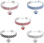 Pet Collar with Diamonds, Adjustable Crystal Diamond Elastic Heart Claw Pendant Wedding cat and Dog Small pet