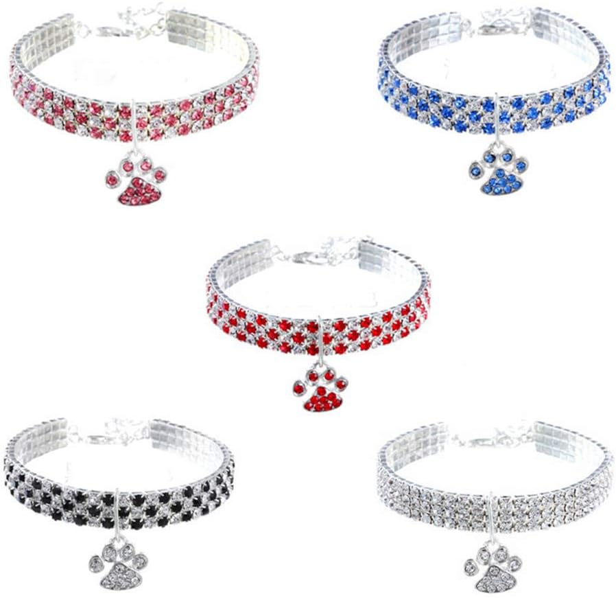 Pet Collar with Diamonds, Adjustable Crystal Diamond Elastic Heart Claw Pendant Wedding cat and Dog Small pet