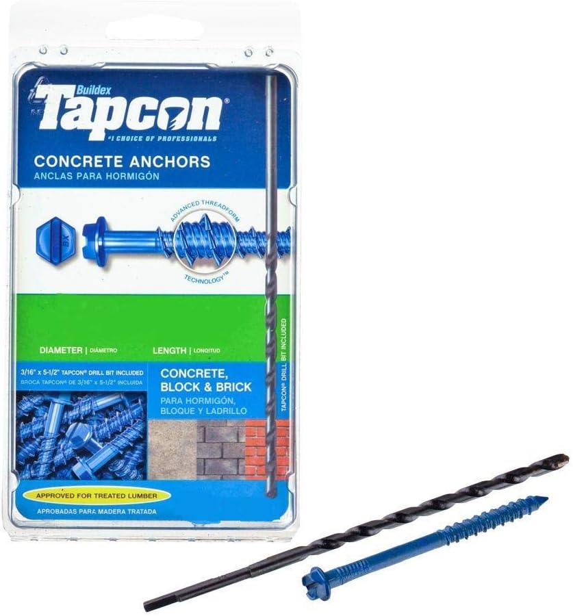 Tapcon Hex Washer Head Concrete Anchors (1/4" X 5" (100 Screws with BIT))
