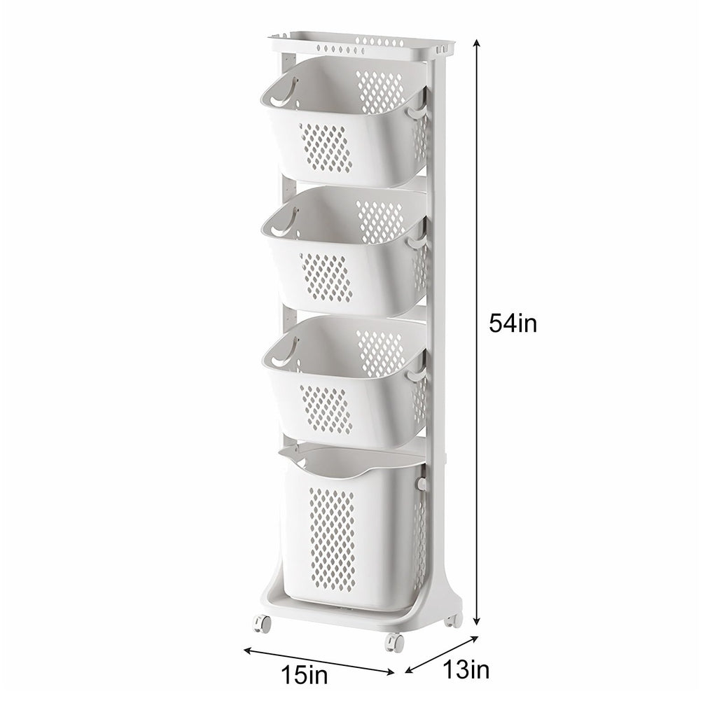 4-Tier Laundry Hamper Sorter with Rolling Baskets for Bathroom White