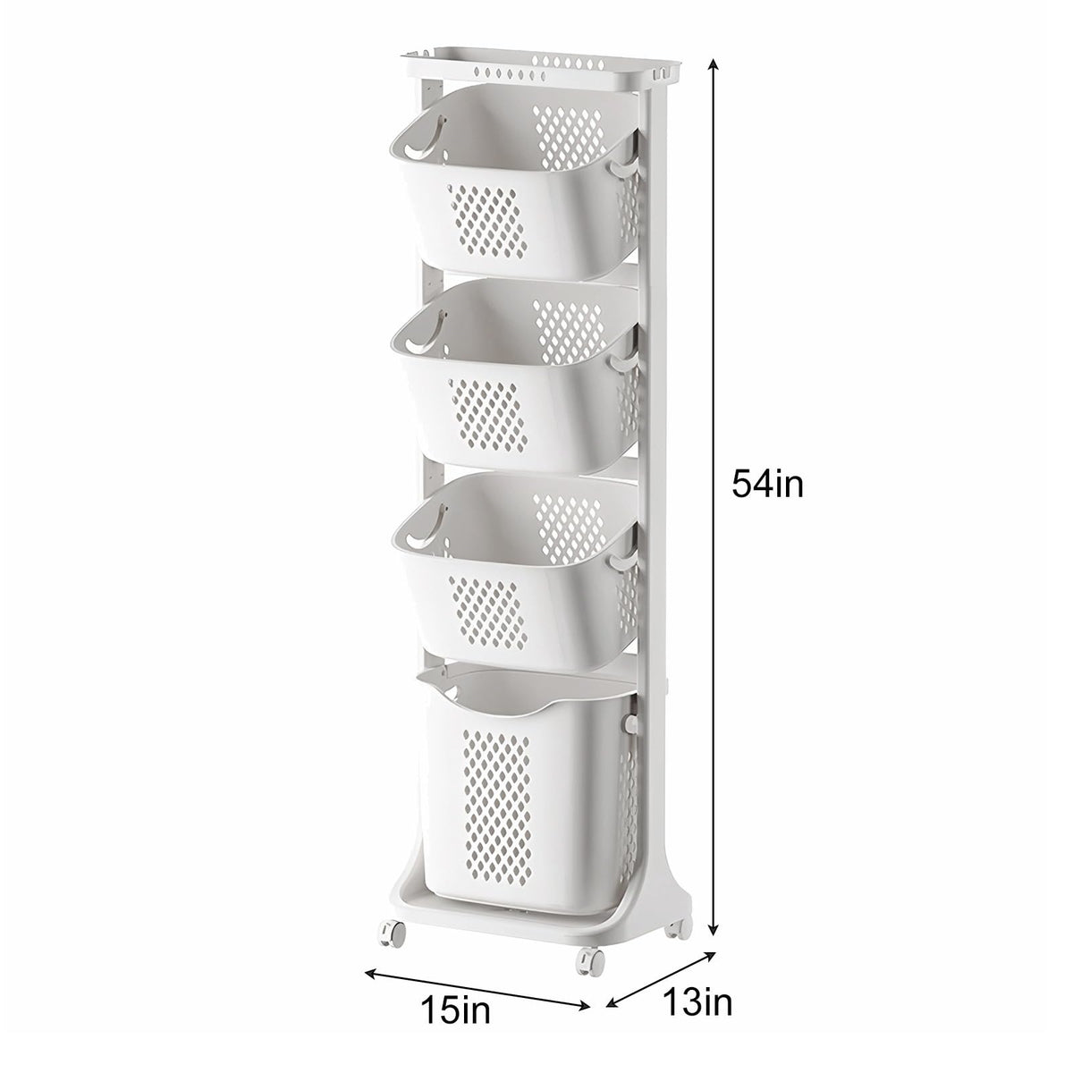 4-Tier Laundry Hamper Sorter with Rolling Baskets for Bathroom White