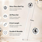 24 Count Disco Ball Drink Stirrers 8 Inch Silver Mirror Stir Sticks