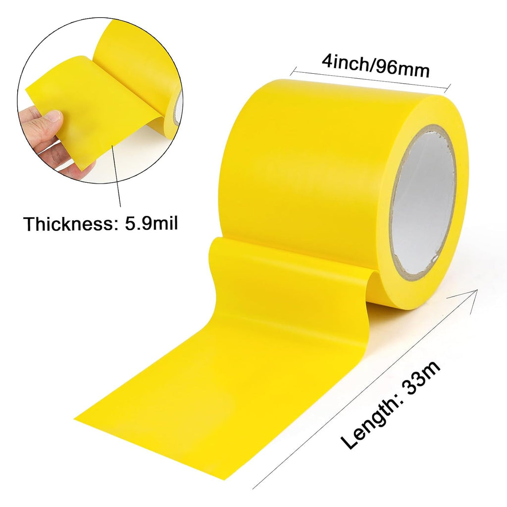 Floor Marking Tape 4 Inch x 108FT Yellow Warning Safety Stripe Tape for Walls, Floors, Pipes, Warterproof Caution