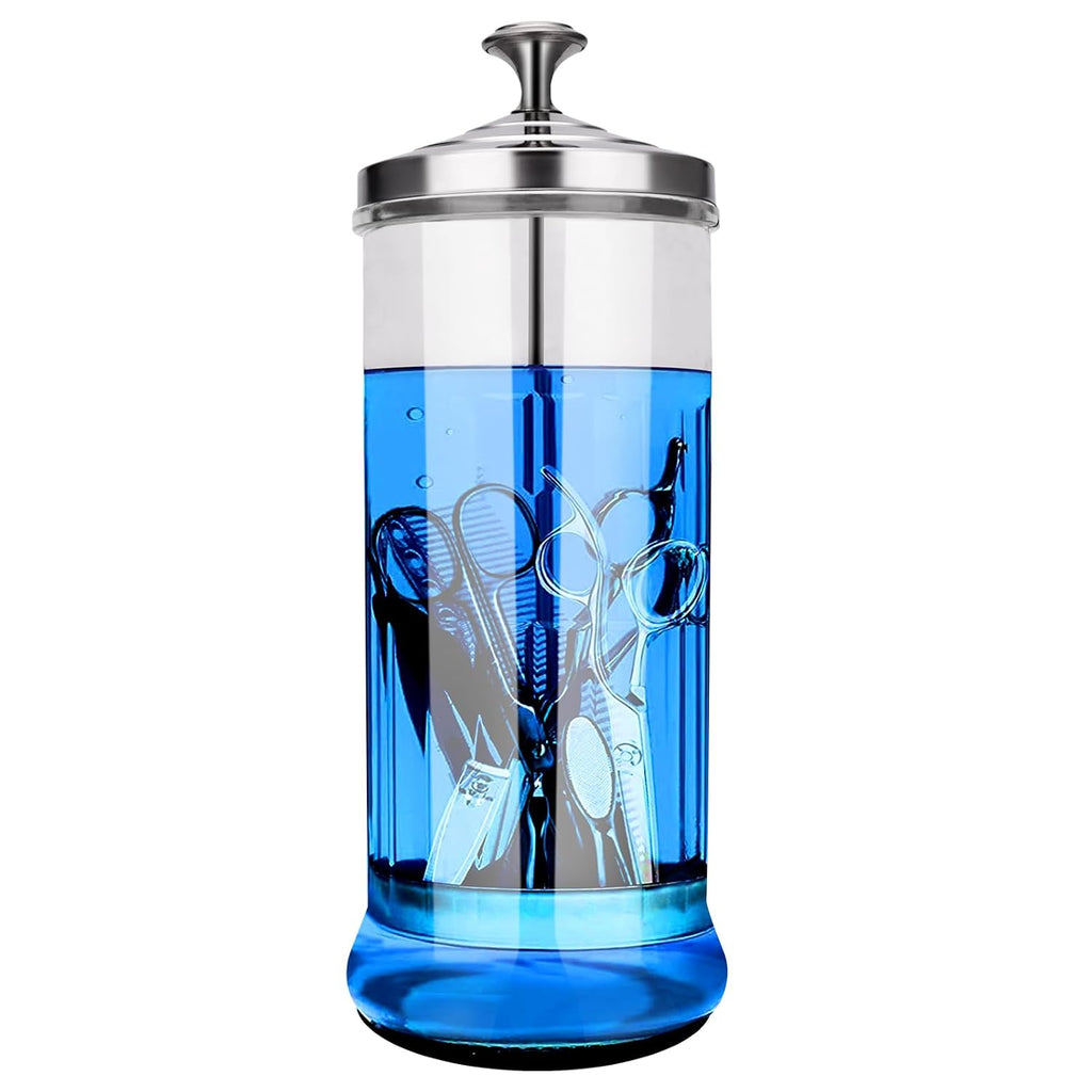 Disinfectant Sterilizer Glass Jar - Capacity 37 Oz Glass with Removable Strainer Tray for Cleaning, Storage &
