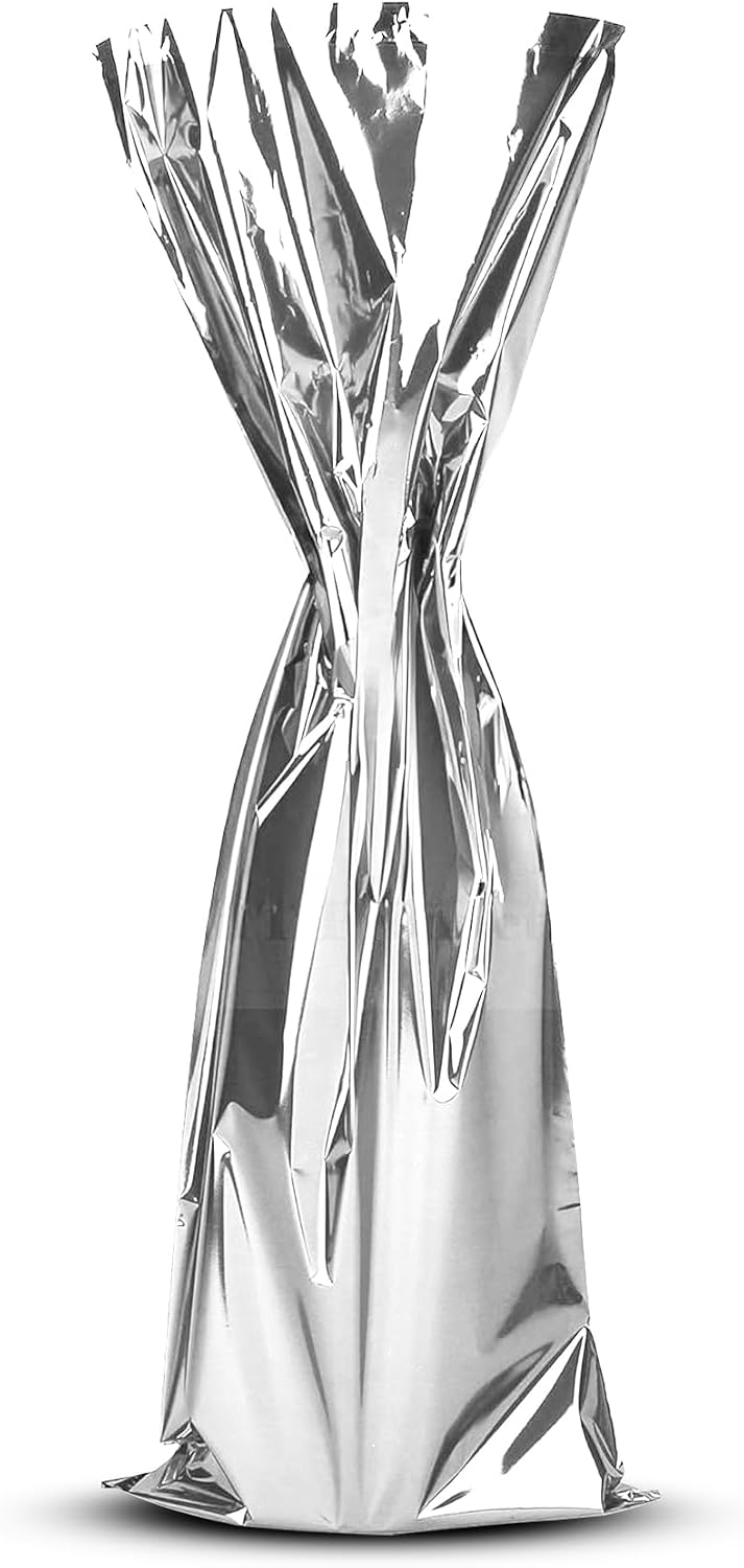 Silver Metallic Mylar Wine Gift Bags 6.5" x 18" - Great for wine Pull - Pack of 25