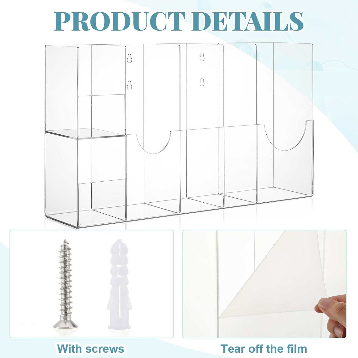 Clear Acrylic Sterilization Pouches Dispenser Rack Organizer Multi-Sized 6 Divided Stations Wall Mount Holder for All