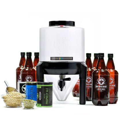 Premium Beer Making Kit w/Bottles – NO AIRLOCK OR Siphon Required – Conical Fermenter Eliminates Sediment and Makes