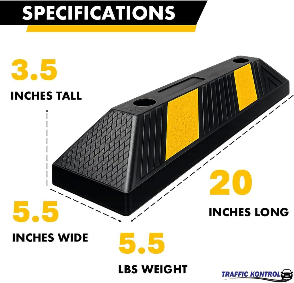 Parking Stopper Block for Garage or Parking lot – 20” Long 2 Pcs Reflective Heavy Duty Rubber Bumper Block Car Wheel