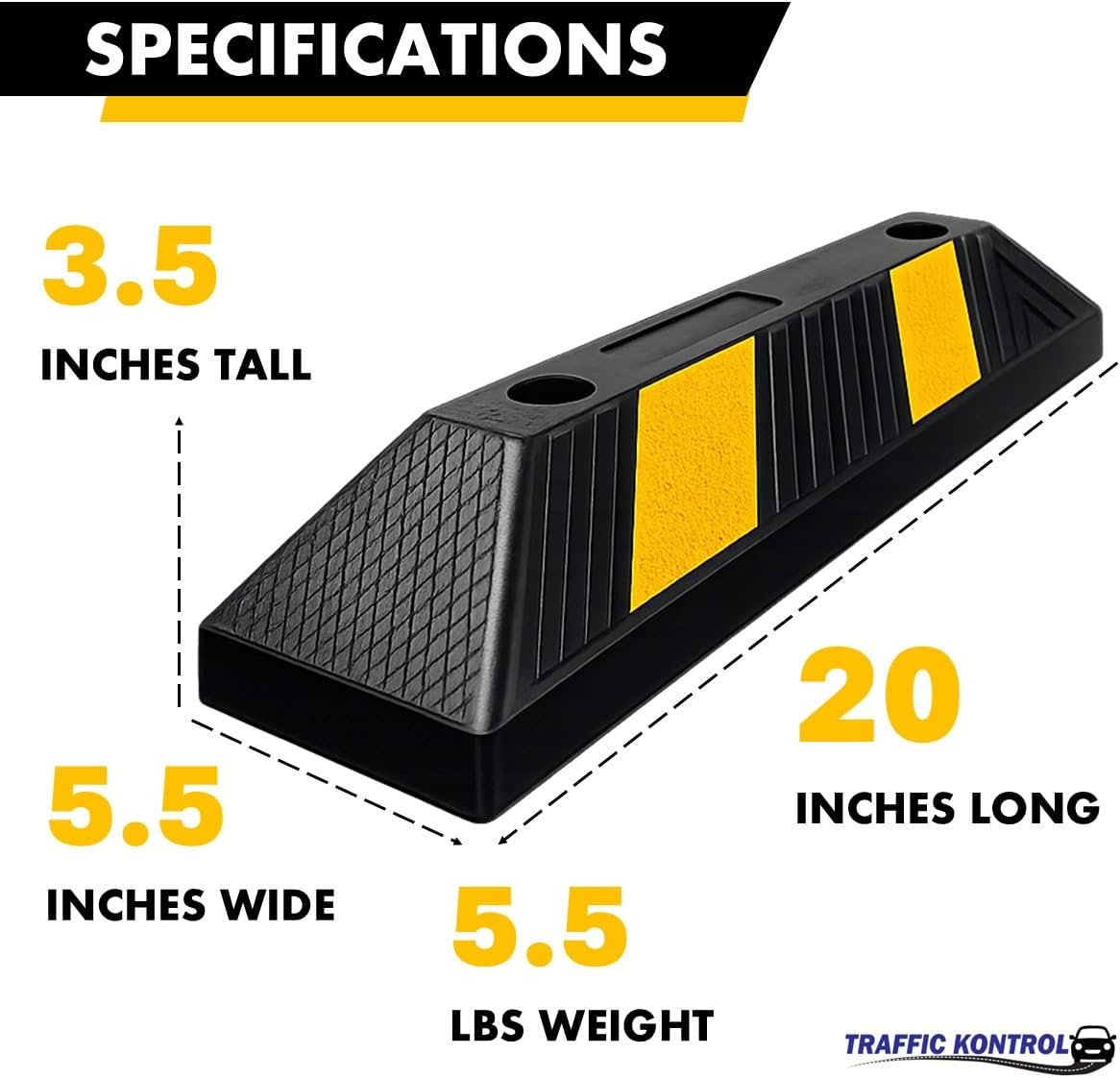 Parking Stopper Block for Garage or Parking lot – 20” Long 2 Pcs Reflective Heavy Duty Rubber Bumper Block Car Wheel