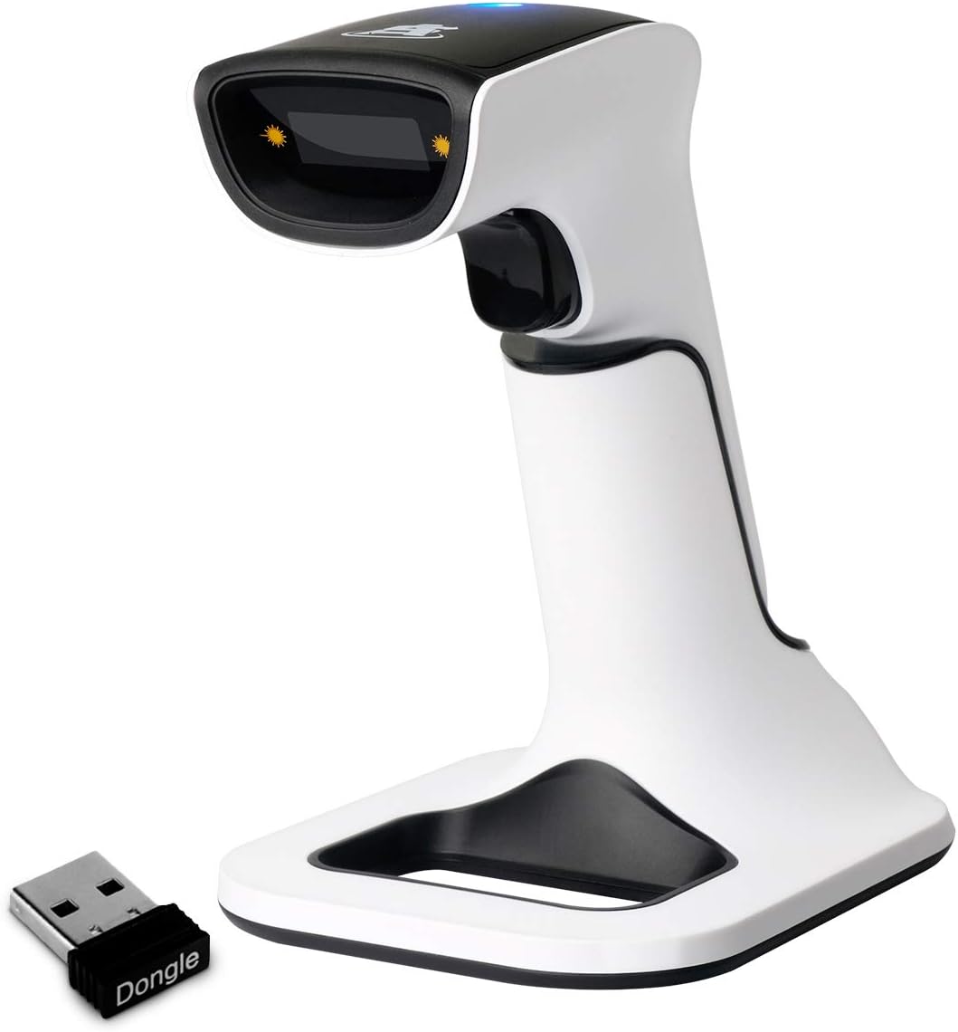 Wireless Portable 1D&2D with Stand Bluetooth Barcode Scanner: 3-in-1 Handheld Scanner, Rechargeable Battery for