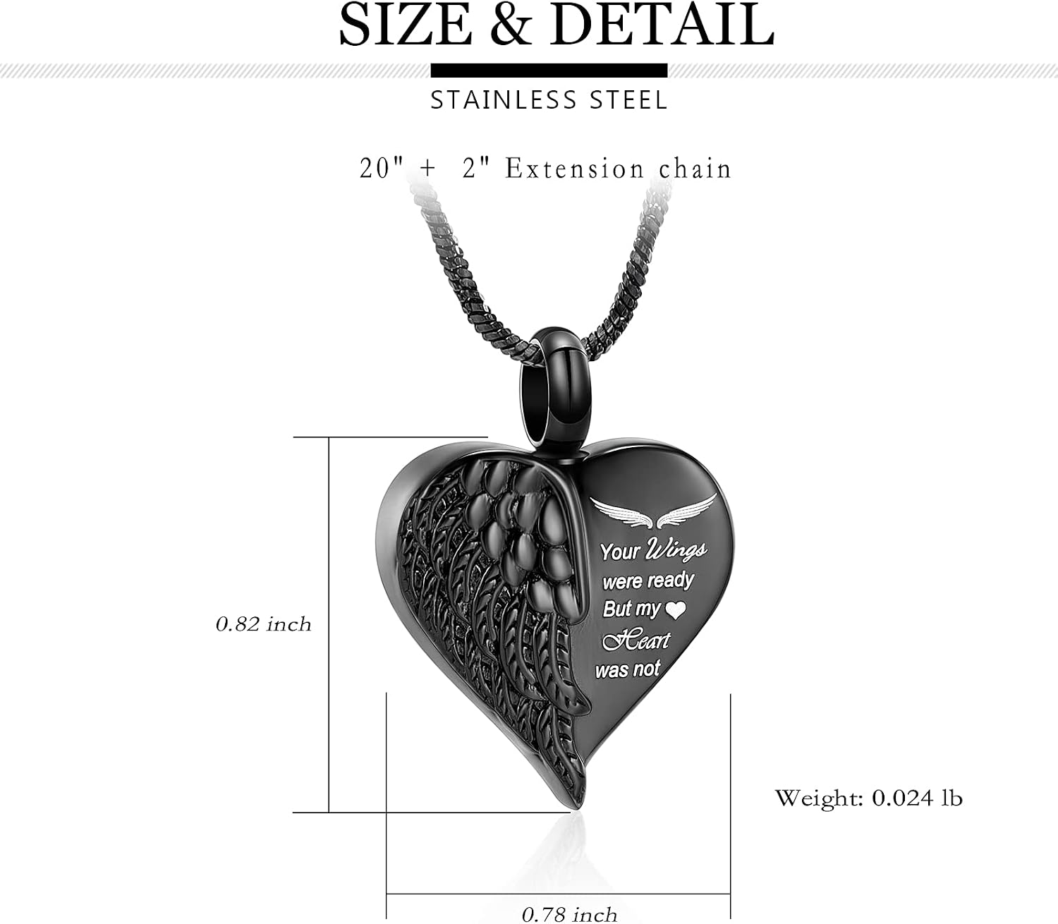 Love Heart Urn Necklace for Ashes Keepsake Memorial Cremation Jewelry Stainless Steel Angel Wing Heart Urn Locket