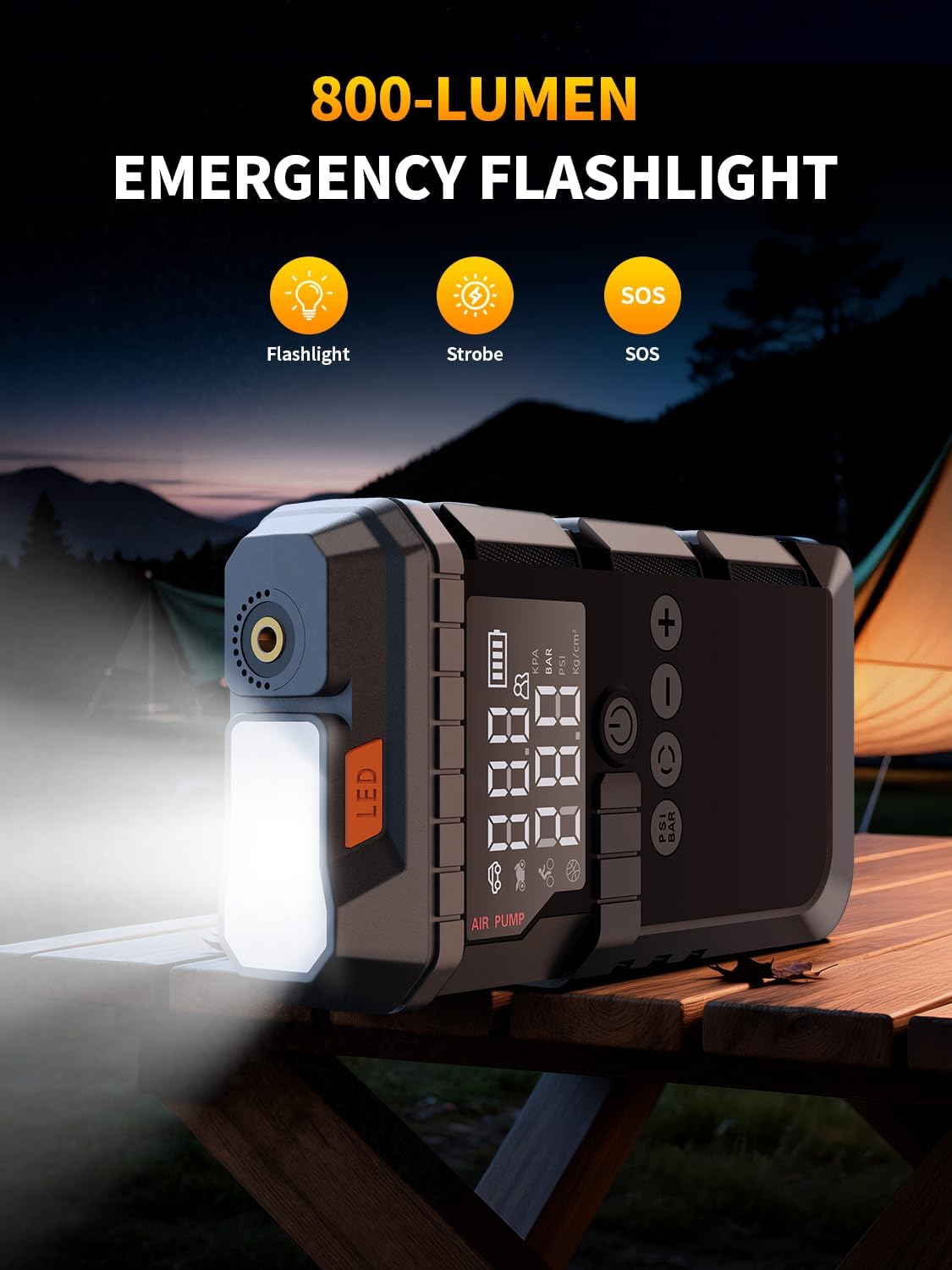 Jump Starter with Air Compressor, Battery Jumper Starter Portable,12V Jump Box with 160PSI Tire Inflator for Car